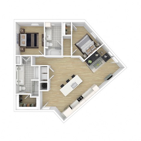 Floor plan for 2 beds, 2 baths, 1208 sqft