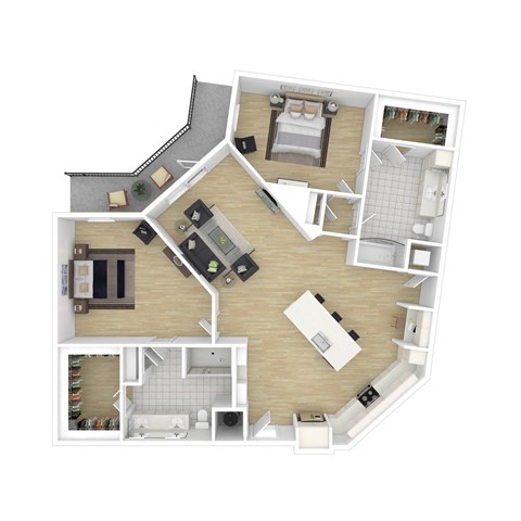 Floor plan for 2 beds, 2 baths, 1384 sqft