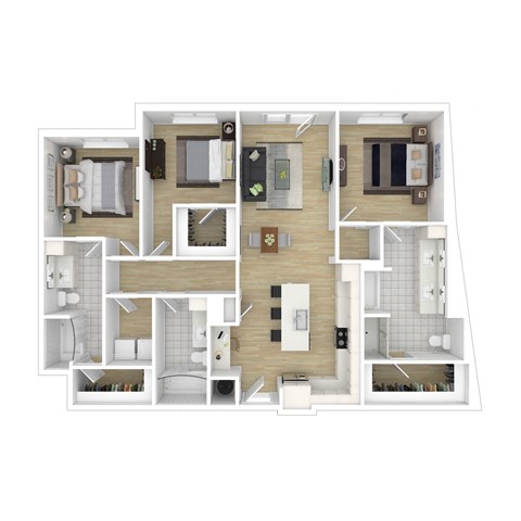 Floor plan for 3 beds, 3 baths, 1808 sqft