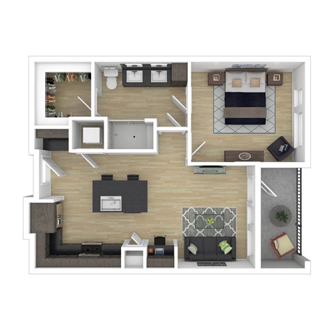 Floor plan for 1 bed, 1 bath, 654 sqft