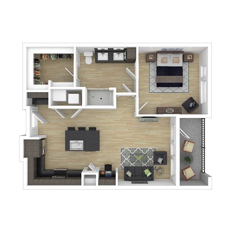 Floor plan for 1 bed, 1 bath, 720 sqft