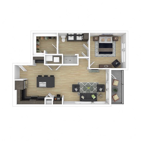 Floor plan for 1 bed, 1 bath, 818 sqft