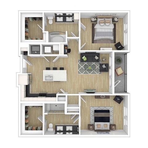Floor plan for 2 beds, 2 baths, 1106 sqft