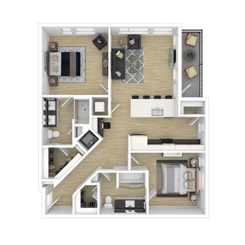 Floor plan for 2 beds, 2 baths, 1080 sqft