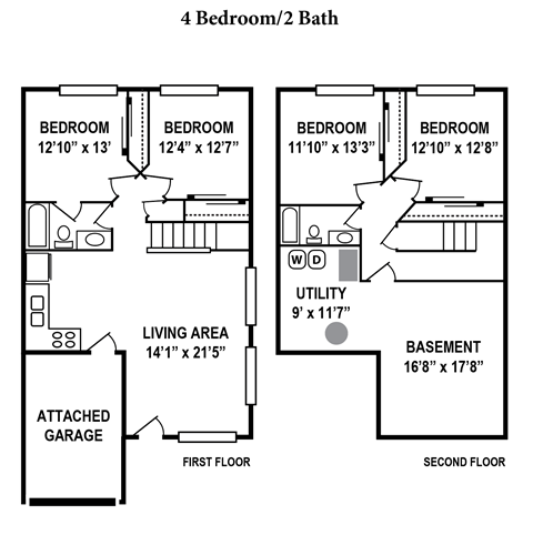 Floor plan for 4 beds, 2 baths, 2020 sqft