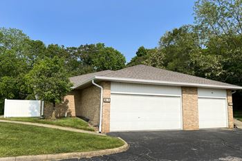 A home with a white garage door