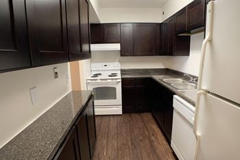 Wooden cabinets in kitchen