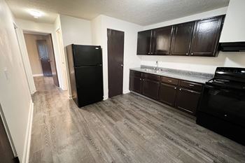 Wooden cabinets and island