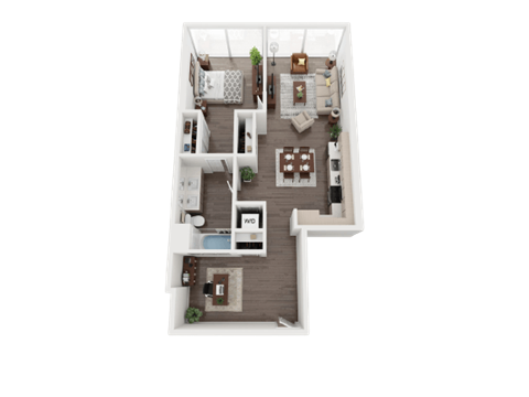 Floor plan for 1 bed, 1 bath, 864 sqft