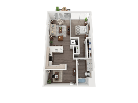 Floor plan for 1 bed, 1 bath, 808 sqft