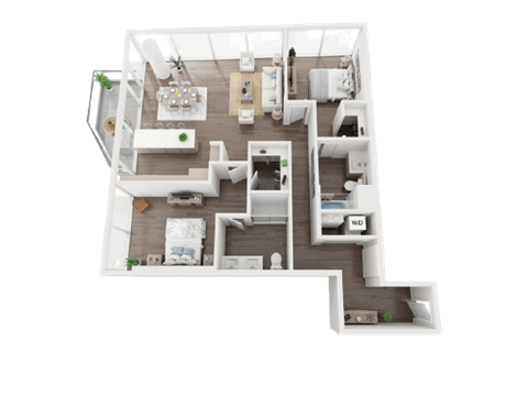 Floor plan for 2 beds, 2 baths, 1298 sqft