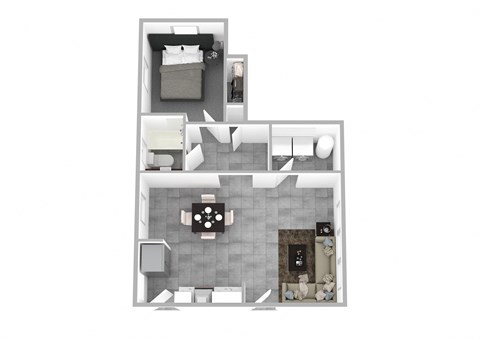 Floor plan for 1 bed, 1 bath, 653 sqft