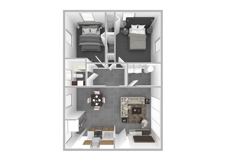 Floor plan for 2 beds, 1 bath, 1000 sqft