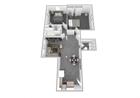 Floor plan for 2 beds, 1 bath, 1060 sqft
