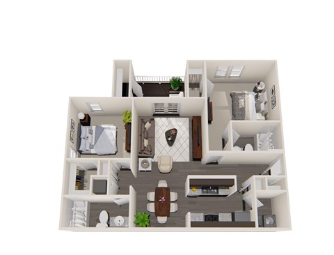 Floor plan for 2 beds, 2 baths, 1110 sqft