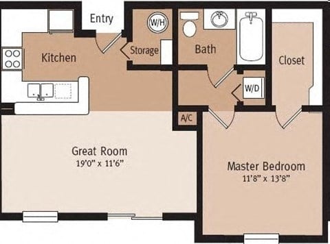 Floor plan for 1 bed, 1 bath, 787 sqft