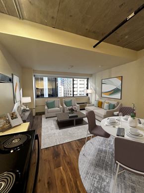 Honolulu apartment for rent - a rendering of a living room and dining room in an apartment