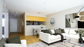 Santa Monica apartment for rent - a living room and dining room with white furniture