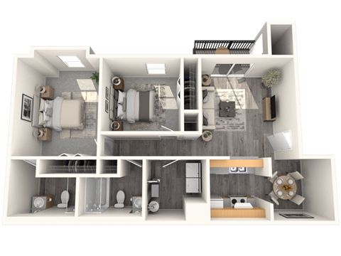 Floor plan for 2 beds, 2 baths, 918 sqft