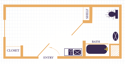 Floor plan for studio, 1 bath, 300 sqft