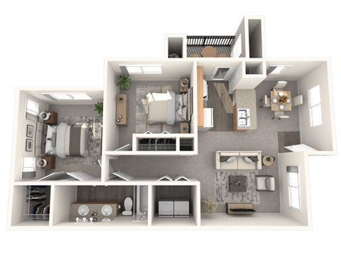 Floor plan for 2 beds, 1 bath, 861 sqft