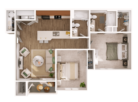 Floor plan for 2 beds, 2 baths, 871 sqft
