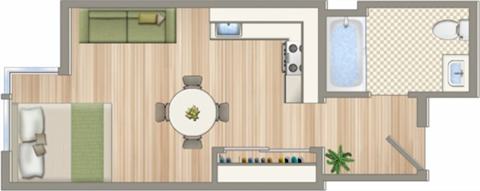 Floor plan for studio, 1 bath, 375 sqft