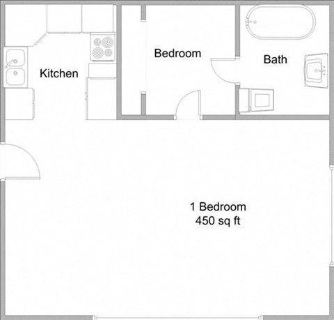 Floor plan for 1 bed, 1 bath, 450 sqft