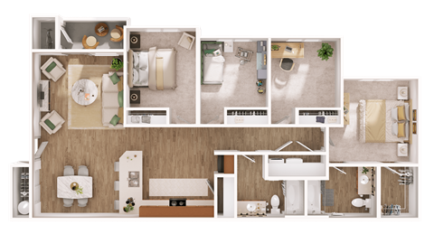Floor plan for 4 beds, 2 baths, 1309 sqft