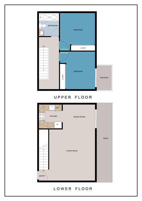 Floor plan for 2 beds, 1 bath, 872 sqft