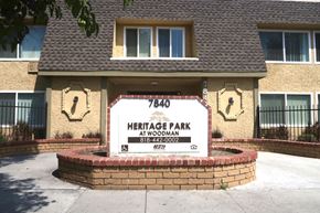 Panorama City apartment for rent - Heritage Park at Woodman signage