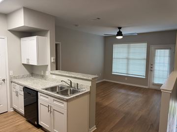 Houston apartment for rent - A kitchen with a sink and a window.