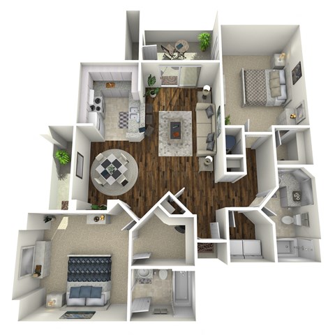 Floor plan for 2 beds, 2 baths, 982 sqft