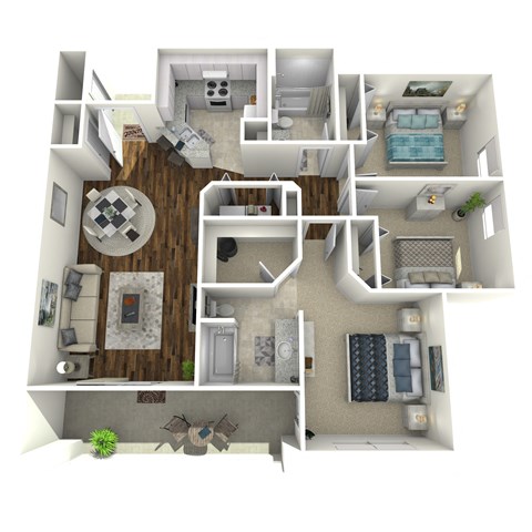 Floor plan for 3 beds, 2 baths, 1170 sqft