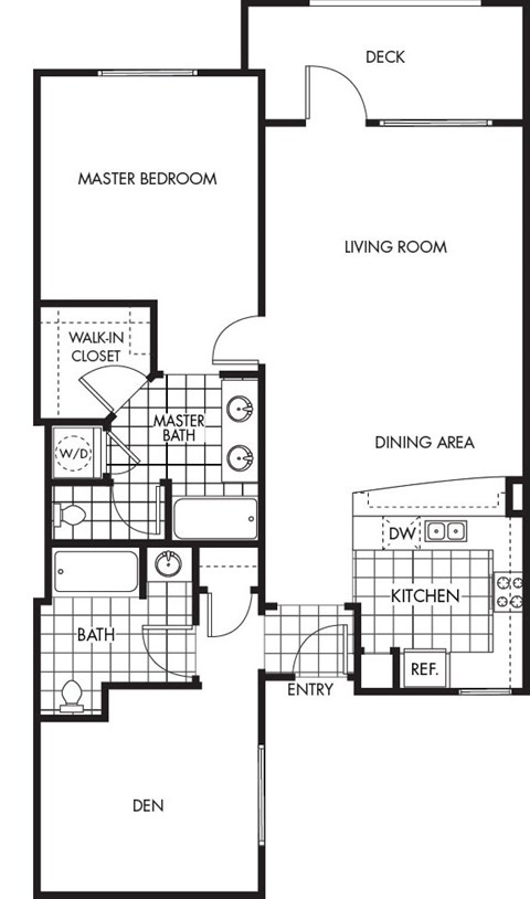 Floor plan for 1 bed, 2 baths, 1150 sqft