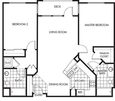 Floor plan for 2 beds, 2 baths, 1150 sqft