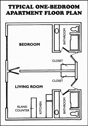 Floor plan for 1 bed, 1 bath, 462 sqft