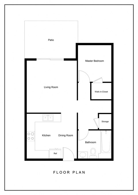 Floor plan for 1 bed, 1 bath, 520 sqft