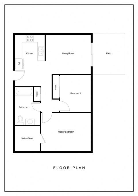 Floor plan for 2 beds, 1 bath, 814 sqft