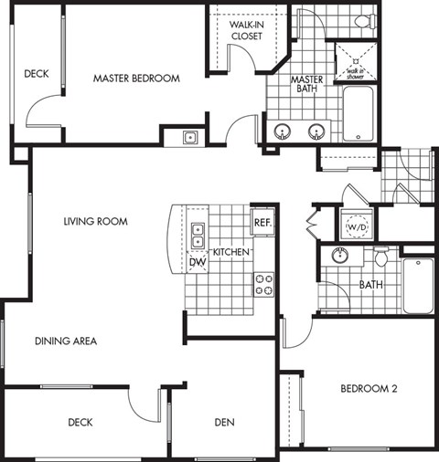 Floor plan for 2 beds, 2 baths, 1450 sqft