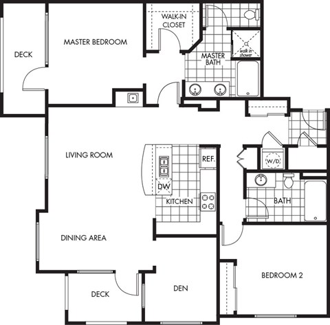 Floor plan for 2 beds, 2 baths, 1470 sqft