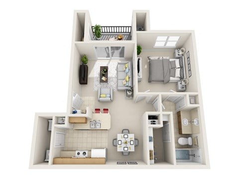 Floor plan for 1 bed, 1 bath, 737 sqft