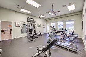 Las Vegas apartment for rent - A spacious gym with treadmills, elliptical machines, and a weight machine.