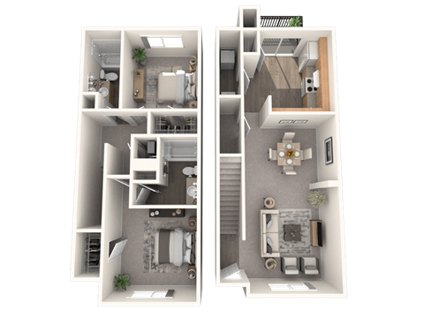 Floor plan for 2 beds, 2 baths, 1102 sqft