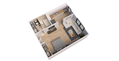 Floor plan for studio, 1 bath, 422 sqft