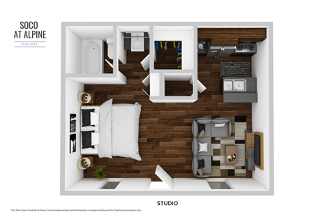 Floor plan for studio, 1 bath, 400 sqft