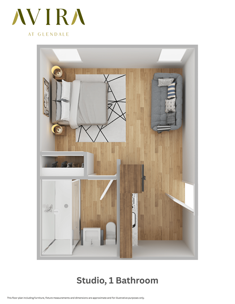 Floor plan for studio, 1 bath, 465 sqft