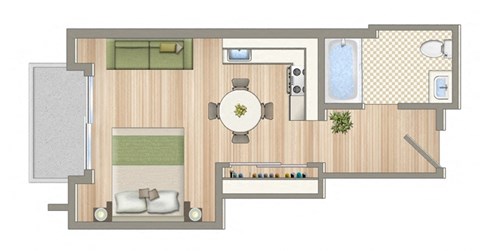 Floor plan for studio, 1 bath, 375 sqft