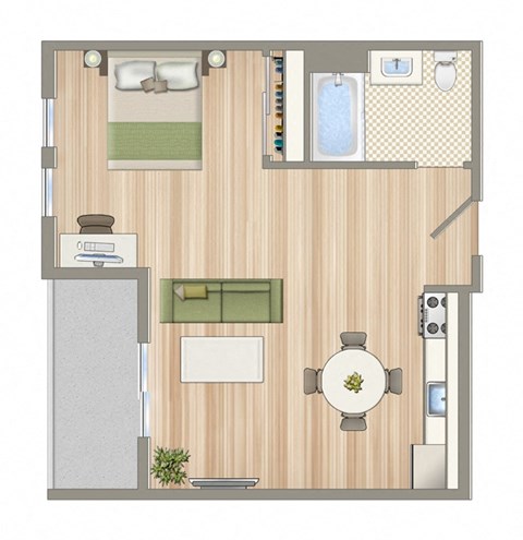 Floor plan for studio, 1 bath, 305 sqft
