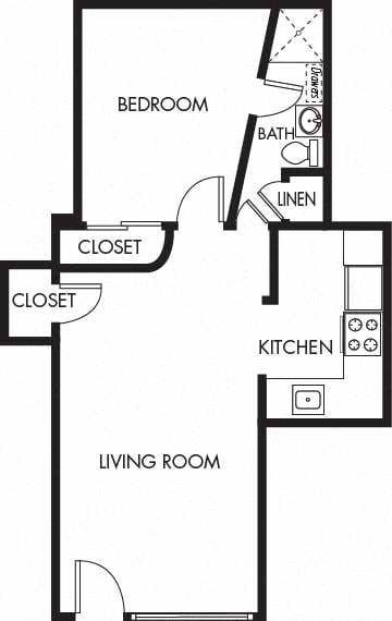 Floor plan for 1 bed, 1 bath, 460 sqft